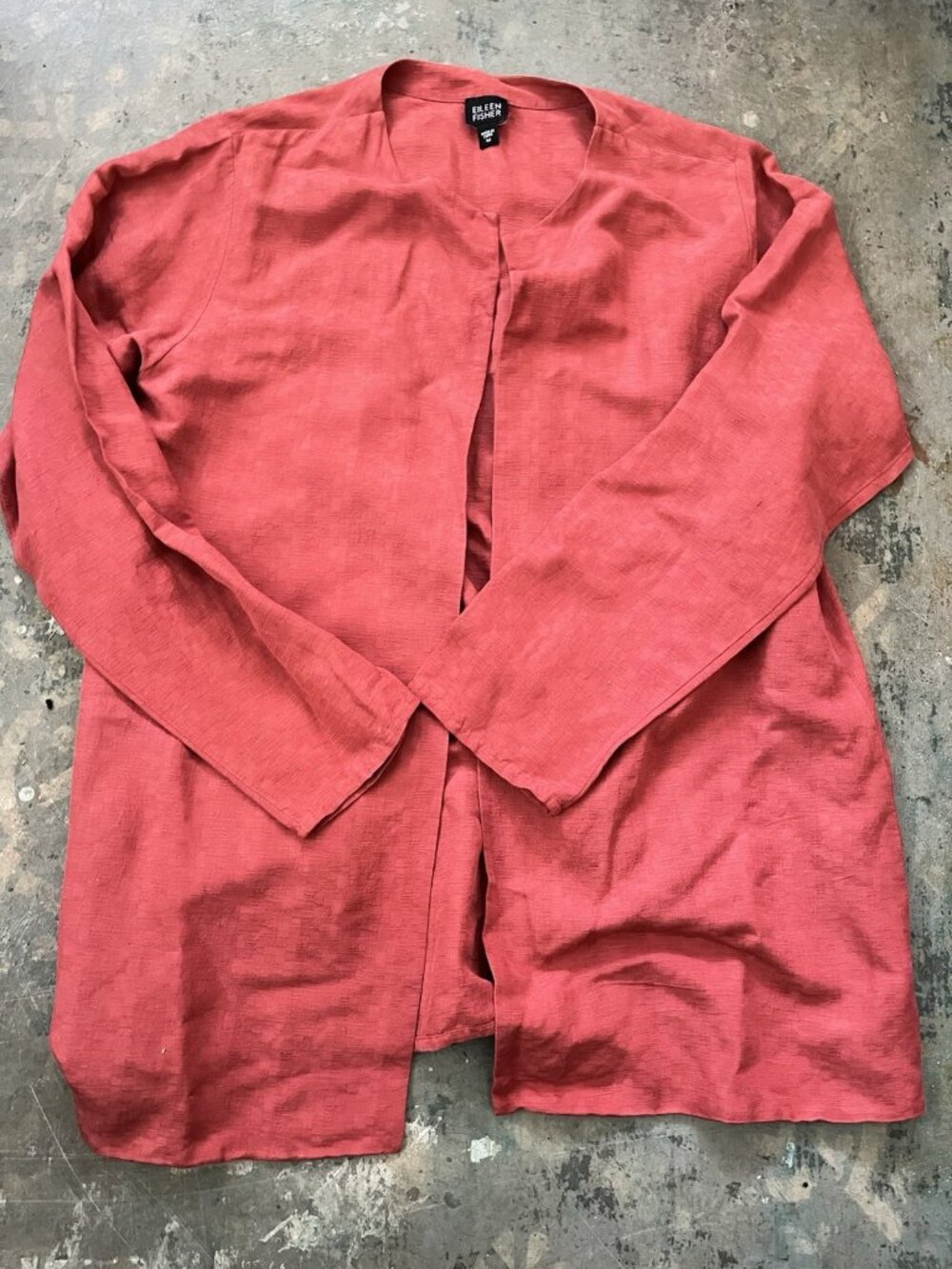 Eileen Fisher Silk Linen Open Front Jacket Cardigan Medium Coral Rust Lagenlook